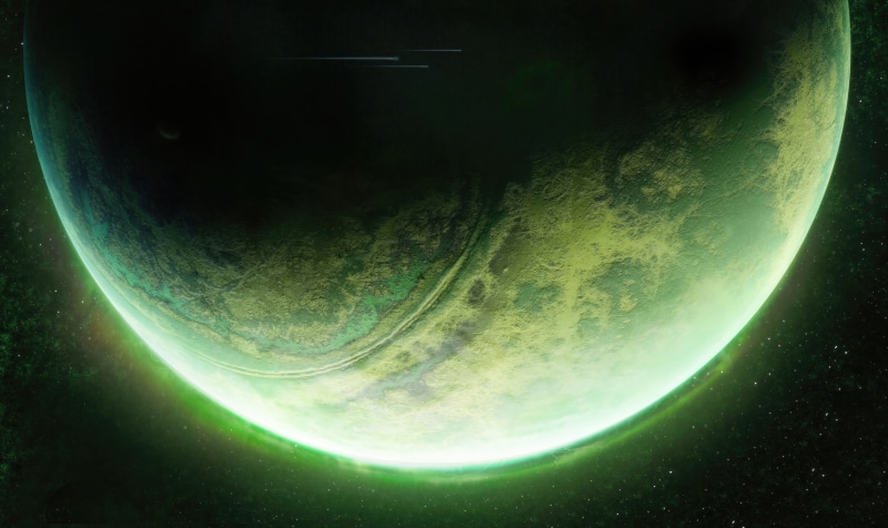 Green planet in digital universe artwork