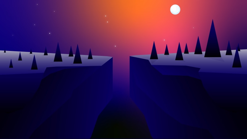 Minimalist digital art of a canyon at sunset