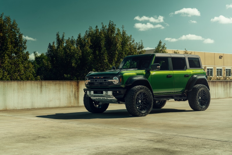 Green Ford Bronco Raptor parked outdoors