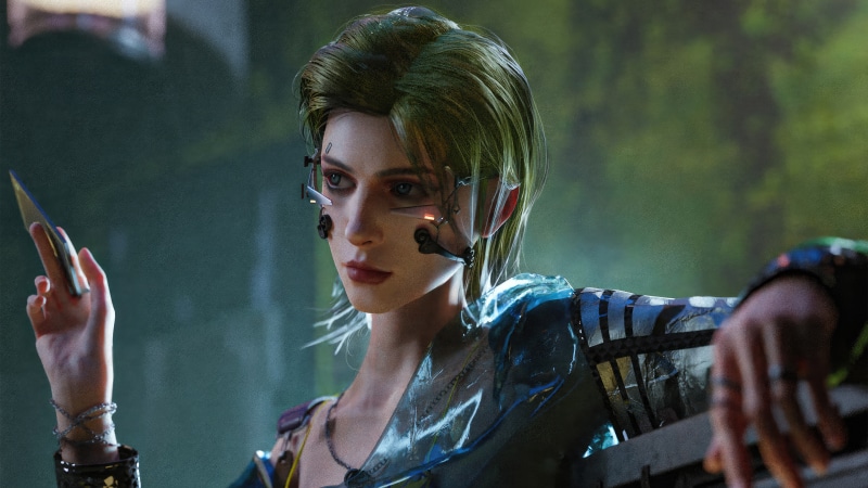 Sci-fi artwork of a woman with cybernetic implants