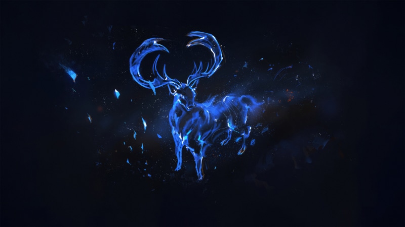 Blue glowing reindeer artwork