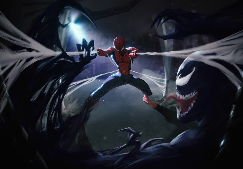 Spider-Man fighting Venom