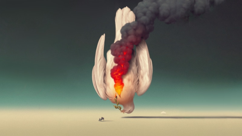 Burning Dove of Peace with a Pianist