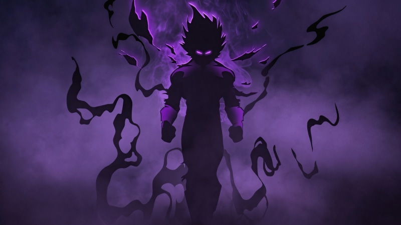 Vegeta from Dragon Ball with purple aura