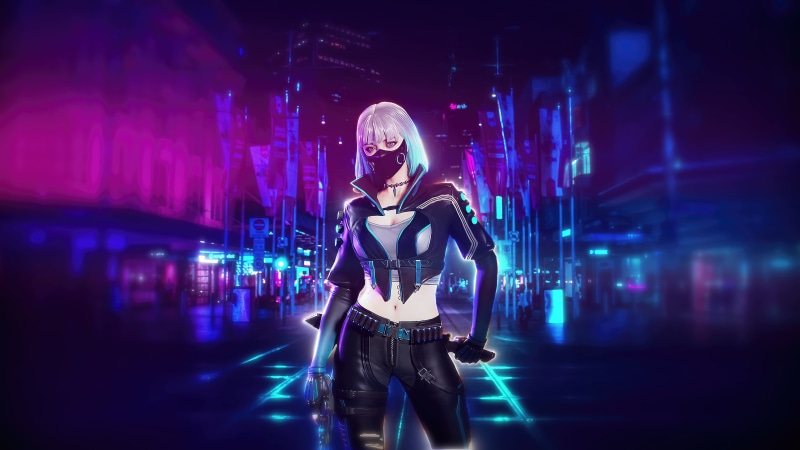 Crossfire character in a neon-lit city street