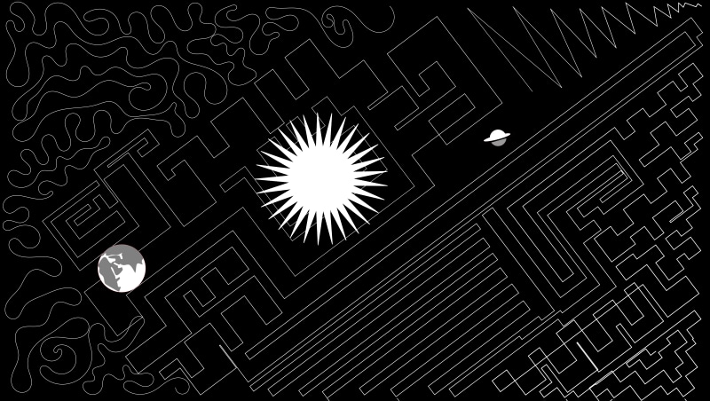Abstract Maze with Celestial Bodies
