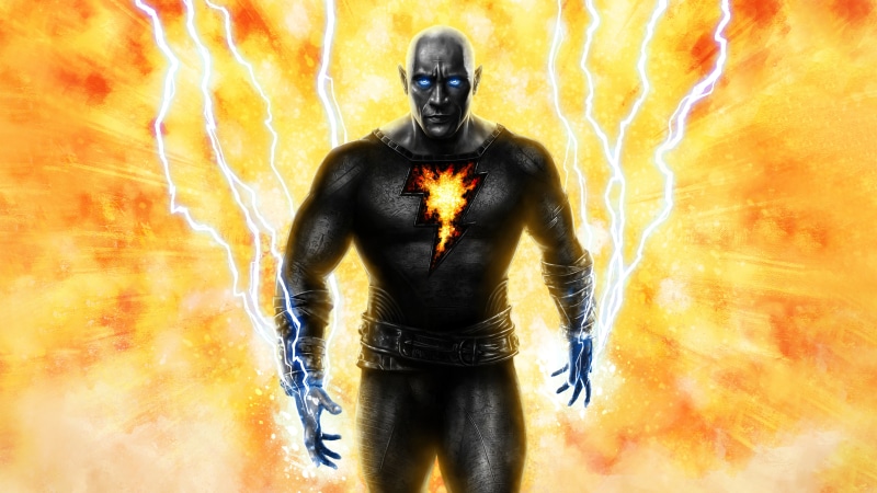 Black Adam with lightning and fire