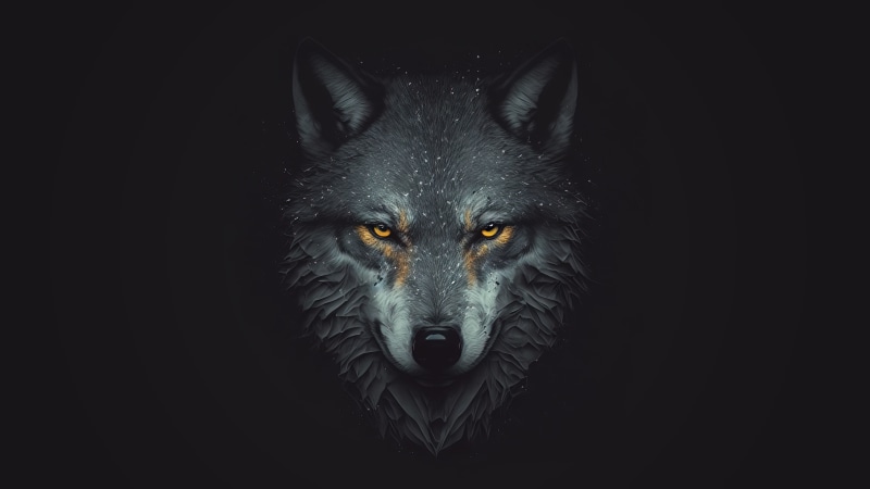 Minimalist artwork of a wolf's face