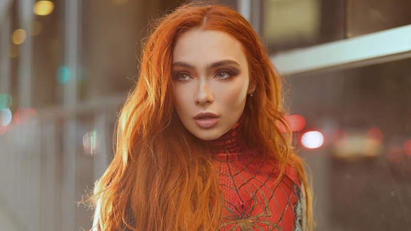 Spider-Girl Cosplayer with Red Hair
