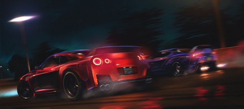 Need for Speed cars racing at night
