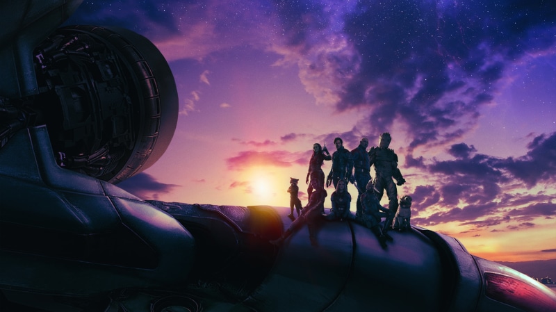 Guardians of the Galaxy Vol. 3 characters on a spaceship