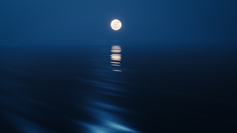 Full moon reflected on the ocean at night