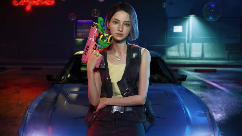 PUBG character with a pink toy gun