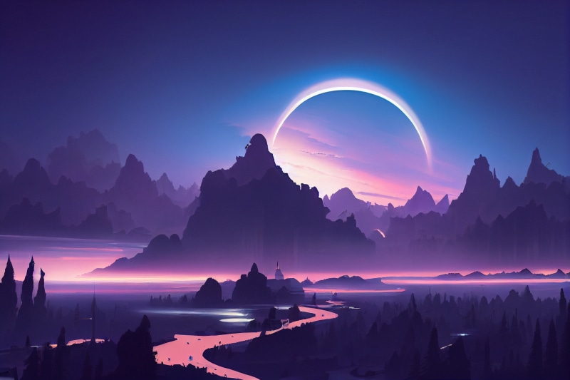 Digital Art Landscape with Eclipse