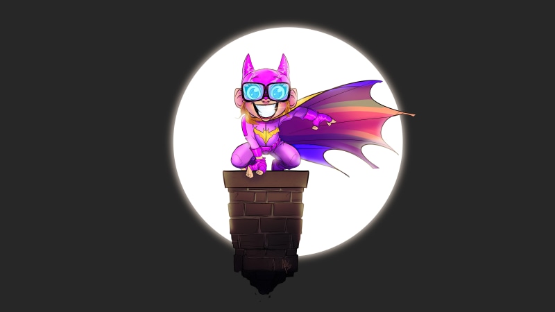 Batgirl on a Chimney in Front of the Moon