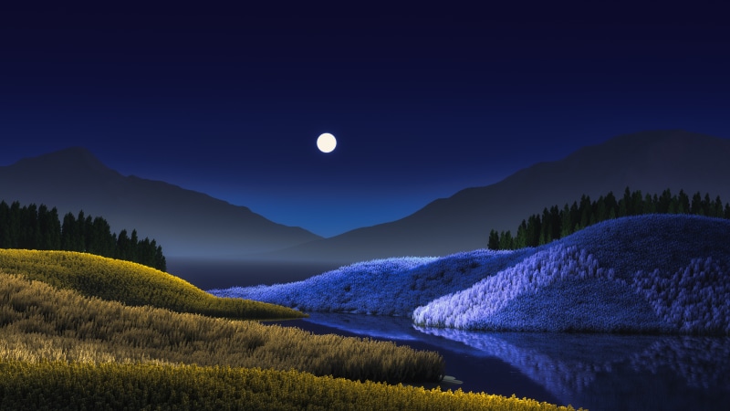 Night landscape with moon and mountains