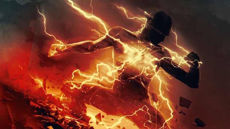 The Flash running with lightning