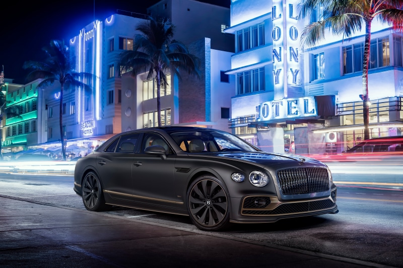 Bentley Flying Spur on Ocean Drive at night