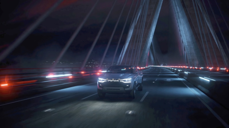 Ram concept truck on a bridge at night