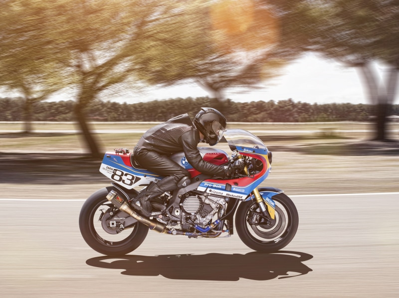 BMW S 1000 RR motorcycle with rider on track