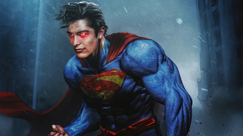 Superman artwork with red eyes
