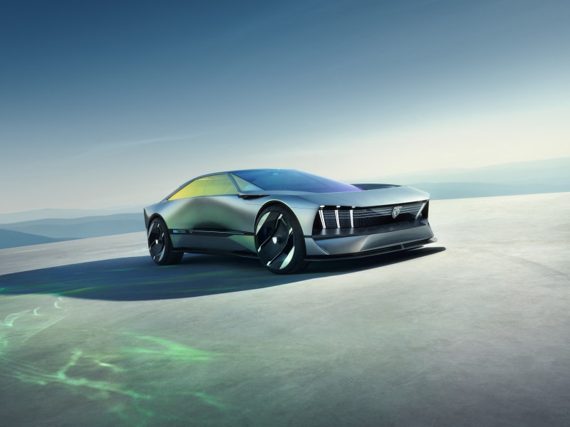 Peugeot Inception concept car on a plain