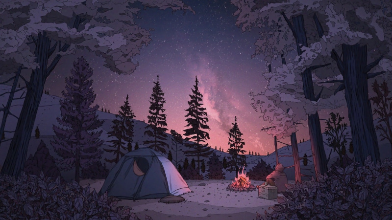Camping under the starry night sky