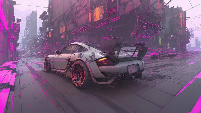 Cyberpunk Porsche 911 in Neon City