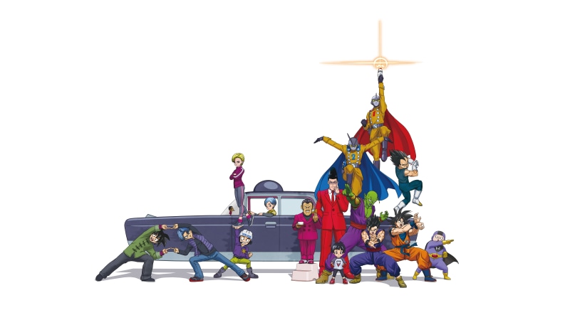 Dragon Ball Super: Super Hero characters with a car