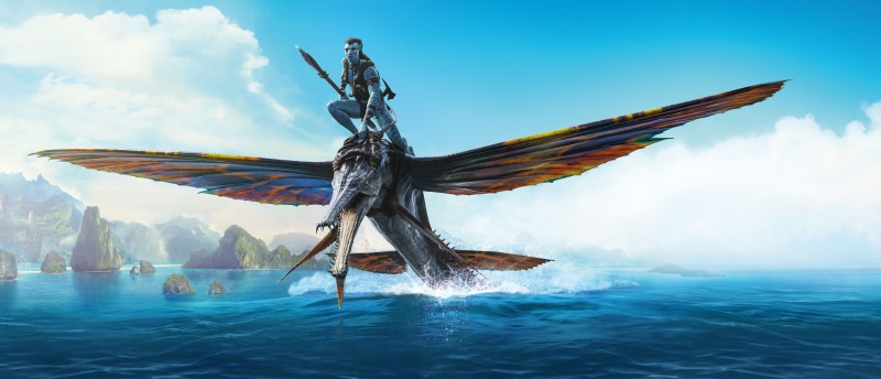 Jake Sully riding a Tulkun in Avatar: The Way of Water