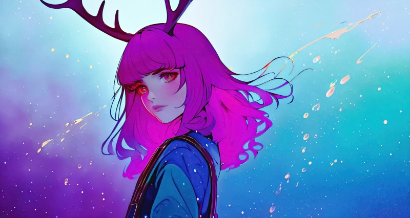 Anime girl with pink hair and antlers