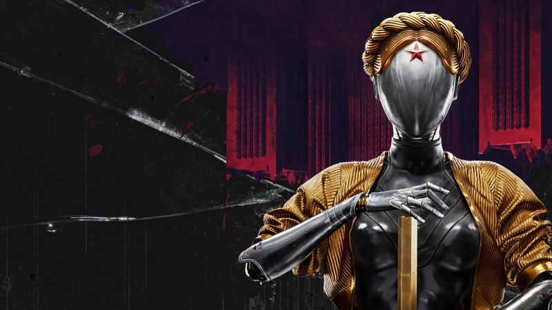 Robot from Atomic Heart with red star emblem