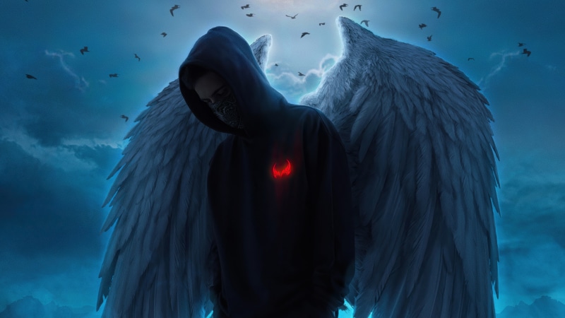 Digital art of an angel with a hoodie
