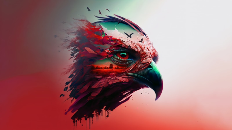 Eagle head with landscape and birds 4K