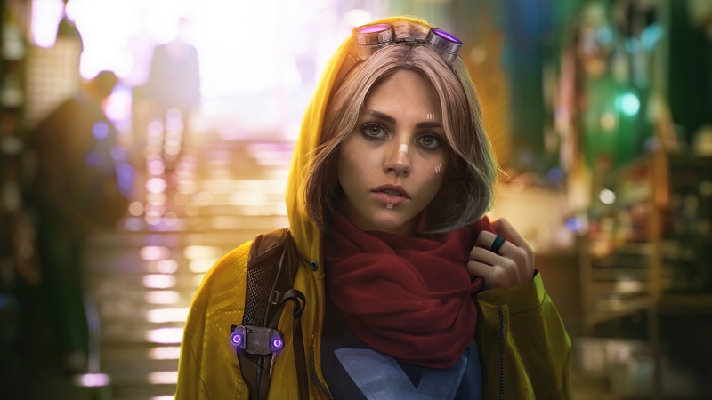 Sci-fi artwork of a woman with goggles