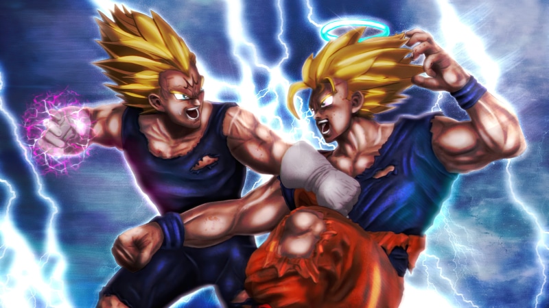 Vegeta and Goku from Dragon Ball fighting