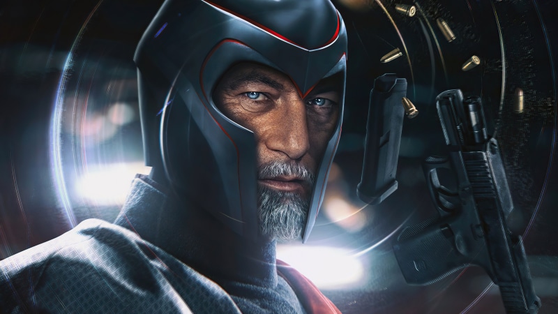 Magneto from Marvel Comics with gun and bullets