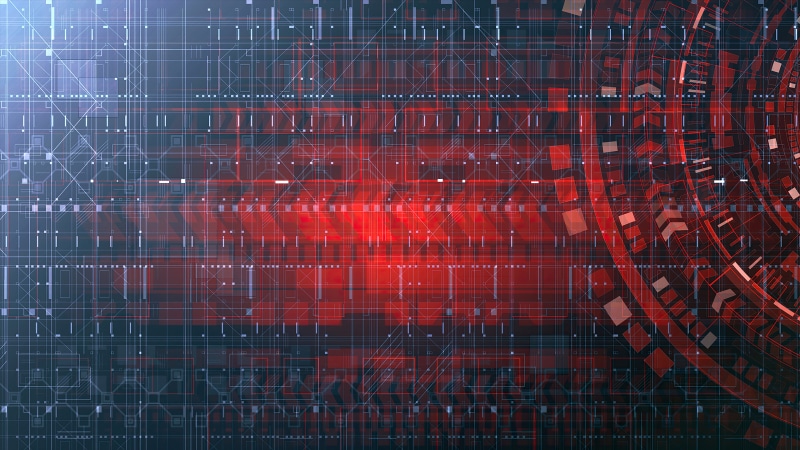 Abstract digital art with geometric patterns and red glow
