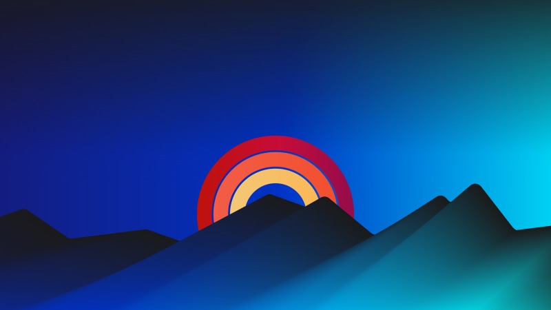 Retrowave mountains with a colorful sunset