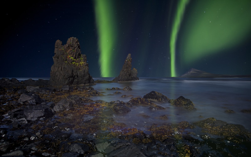 Aurora Borealis over Icelandic Coastline