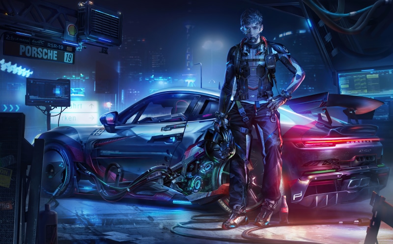 Cyberpunk Porsche RSR-19 with Pilot