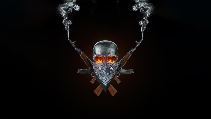 Skull with AK-47s and Bandana