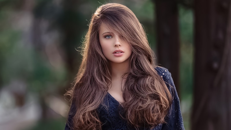 Young woman with long brown hair