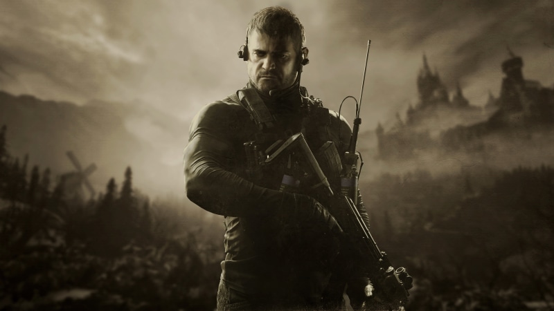Chris Redfield from Resident Evil Village in sepia tone