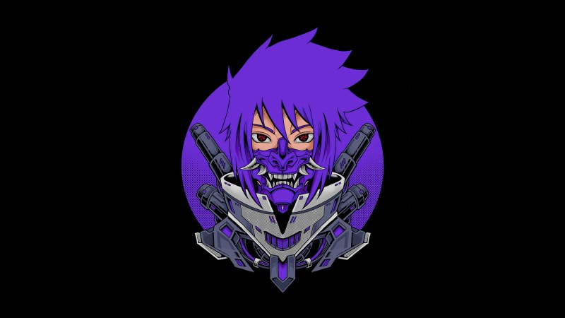 Sasuke Uchiha with Oni Mask and Cybernetic Armor