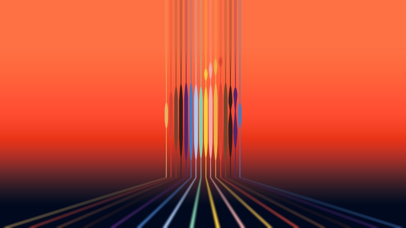 Apple logo made of colorful vertical lines