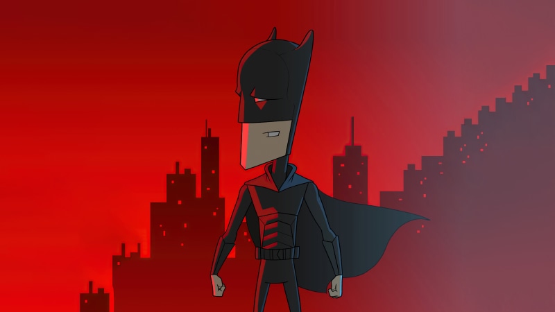 Batman in a stylized city at night