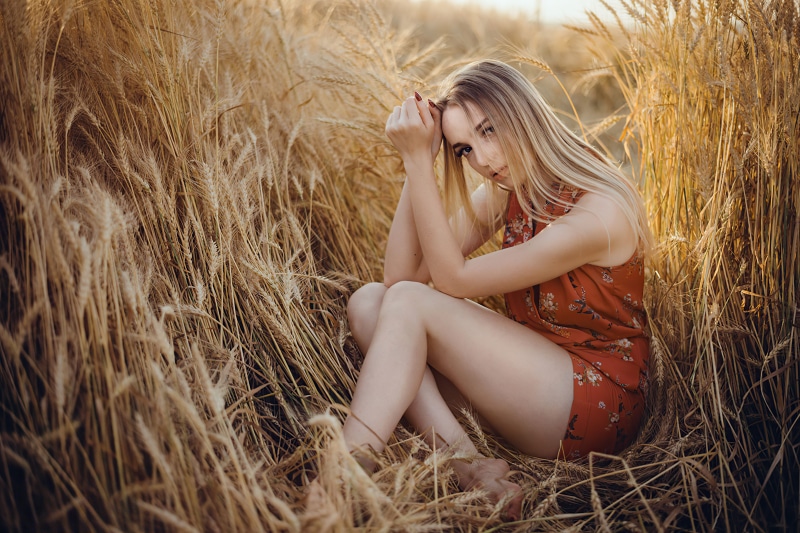 Blonde model in a wheat field