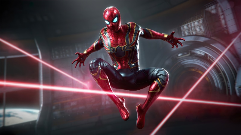 Spider-Man in Iron Spider Suit with Red Lasers