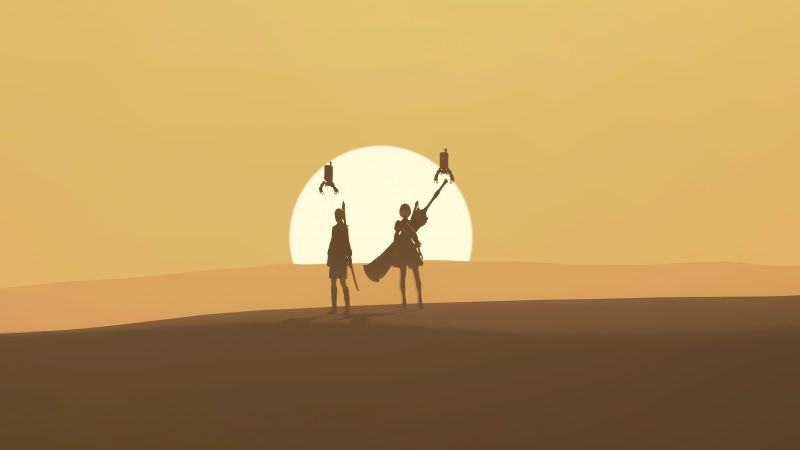 2B and 9S from Nier: Automata in a desert